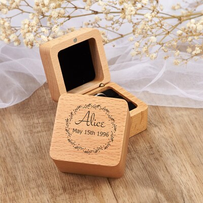 Personalized Engraving Wooden Ring Box Proposal Engagement Ring